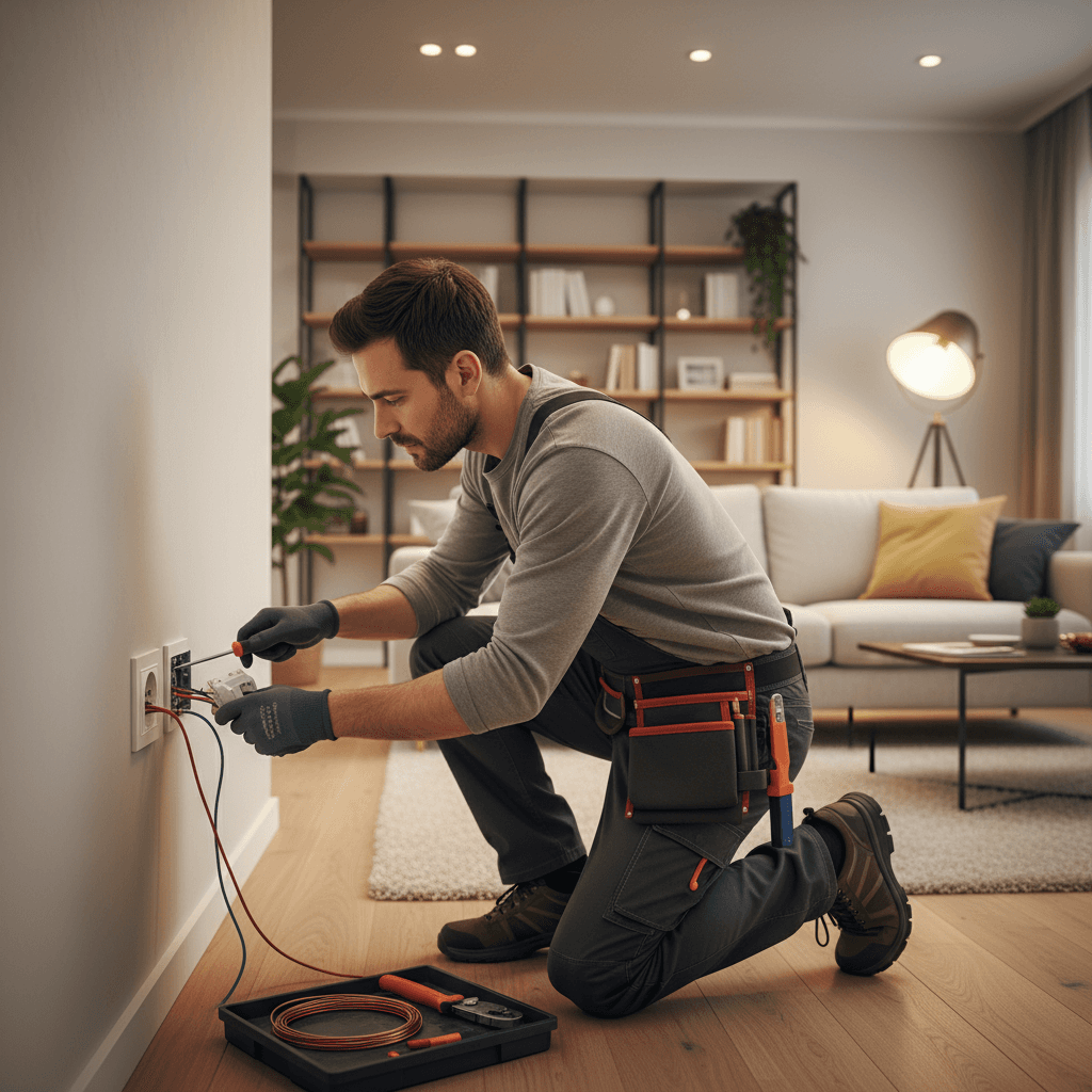Handyman installing electrical work in Los Angeles home
