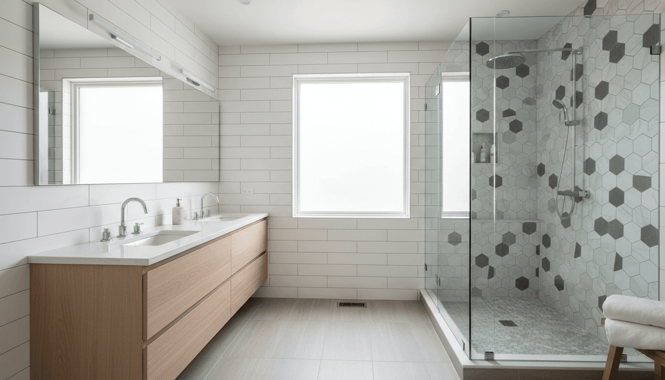Bathroom remodel with new tile and fixtures