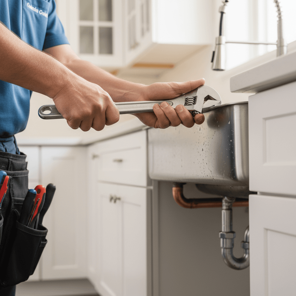 Skilled handyman performing plumbing work in residential home